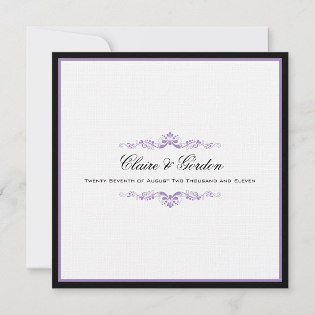 Simple Classic Black & Lila Wedding bjudande Inbjudningar (Framsida)