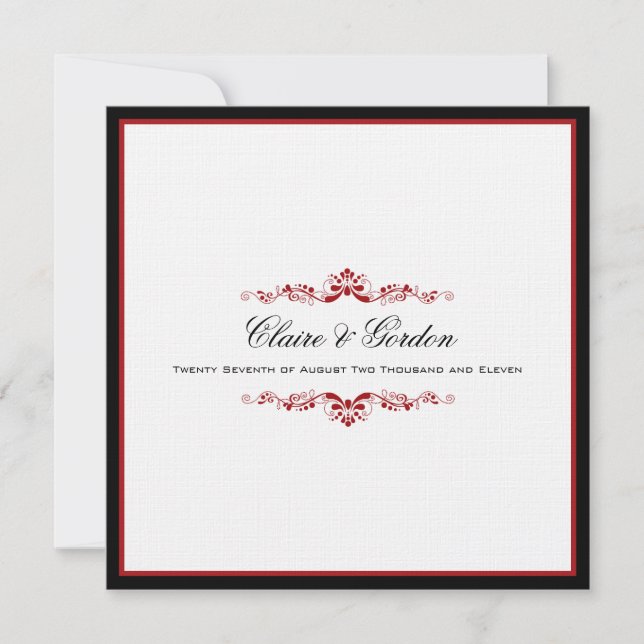 Simple Classic Black & Red Wedding bjudande Inbjudningar (Framsida)