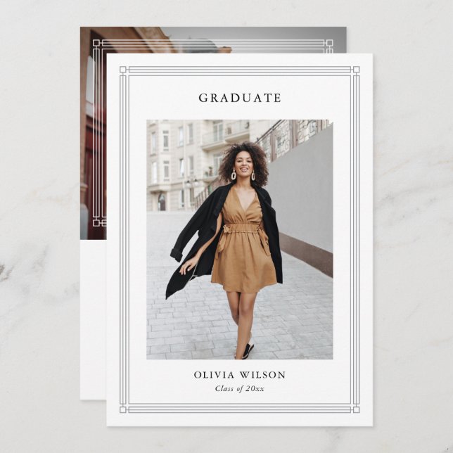 Simple Classic Border 2 Photo Elegant Graduation Meddelande (Fram/baksida)