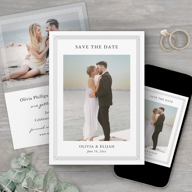 Simple Classic Border 2 Photo Elegant Wedding Spara Datumet (Skapare uppladdad)