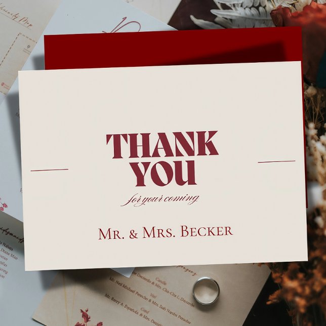 Simple classic Burgundy wedding thank you cards Tack Kort (Skapare uppladdad)