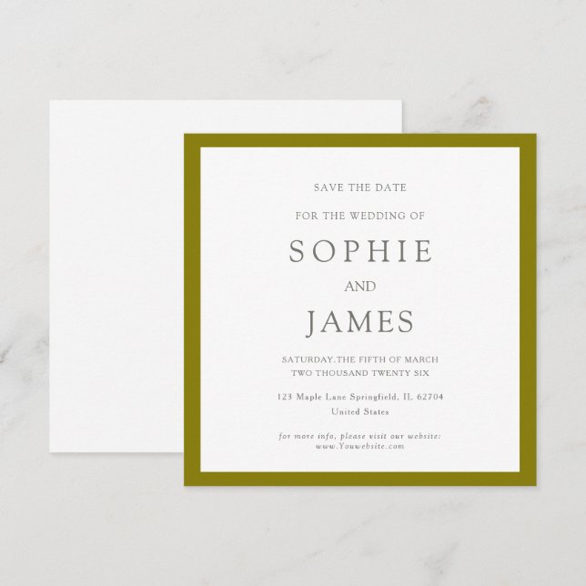 Simple classic chic color save the date  Wedding (Fram/baksida)