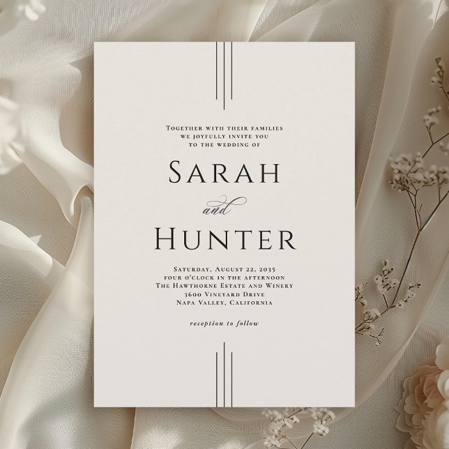 Simple Classic Elegant Ivory Typography Wedding Inbjudningar (Available in both printed and instant download digital formats.)