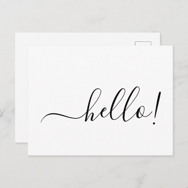 Simple Classic Hello Postcard with Clean White Des Vykort (Fram/baksida)