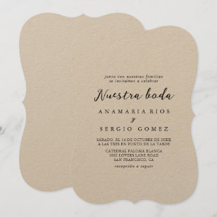 Simple Classic Kraft Nuestra Boda Bröllop Inbjudningar