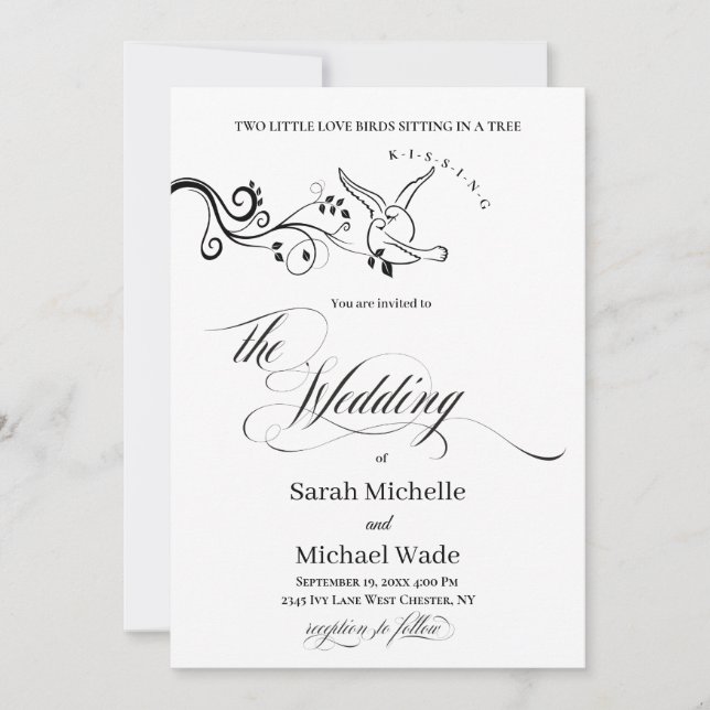 Simple Classic love birds Wedding Invitation Inbjudningar (Framsida)