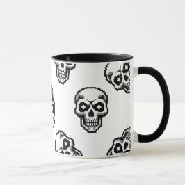 Simple Classic White Pixelated Skull Pattern Mugg