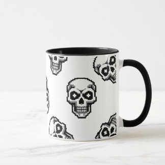Simple Classic White Pixelated Skull Pattern Mugg
