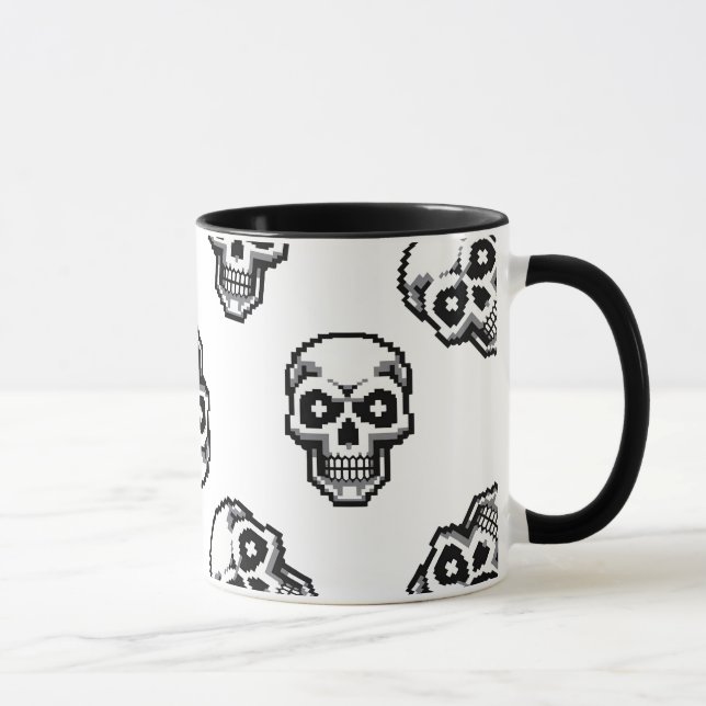 Simple Classic White Pixelated Skull Pattern Mugg (Höger)