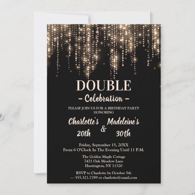 Simple Classy Black and Gold Joint Birthday Inbjudningar (Framsida)