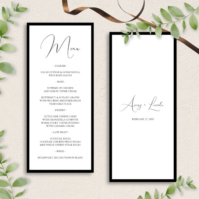 Simple Classy Black & White Border Script Wedding Meny (Skapare uppladdad)