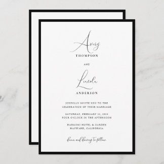 Simple Classy Black & White Border Wedding QR Code Inbjudningar