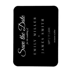 Simple Classy Black White Bröllop spara datum Magnet