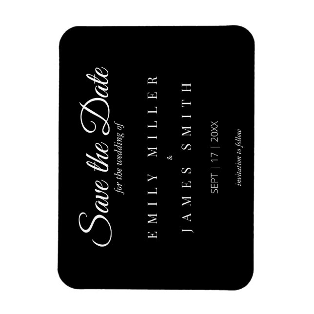 Simple Classy Black White Bröllop spara datum Magnet (Vertikal)