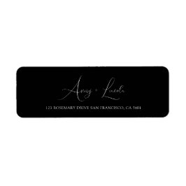 Simple Classy Black & White Script Wedding Address Returadress Etikett
