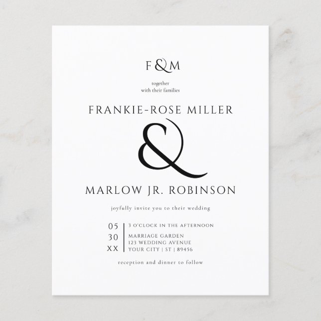 Simple & Classy Monogram Budget Wedding bjudande (Framsida)