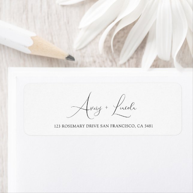 Simple Classy White & Black Script Wedding Address Returadress Etikett (Insitu)