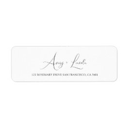 Simple Classy White & Black Script Wedding Address Returadress Etikett