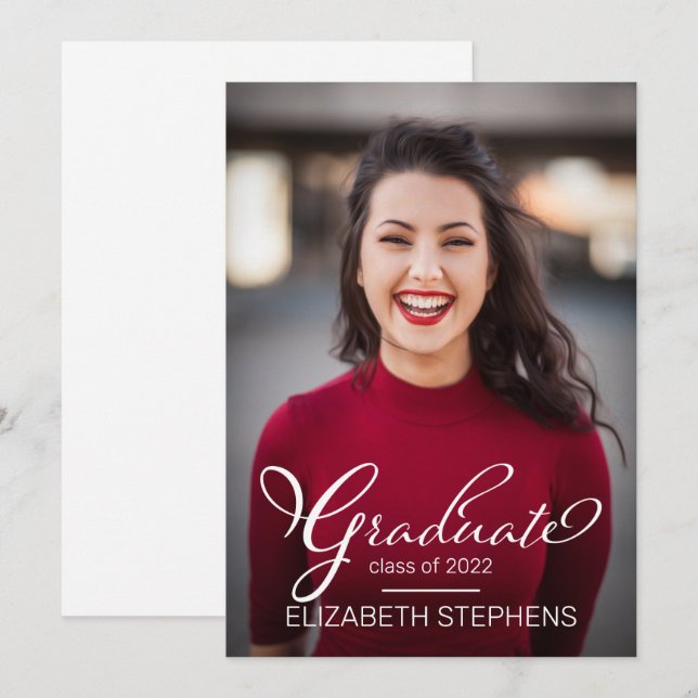 Simple Classy White Script Student Photo Meddelande (Fram/baksida)