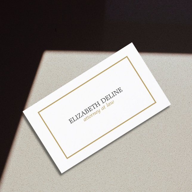 Simple Clean Elegant White Faux Guld Attorney Visitkort (Skapare uppladdad)