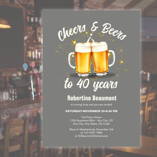 Simple Clinging Glasses Cheers Beers to 40 Years Inbjudningar (Skapare uppladdad)