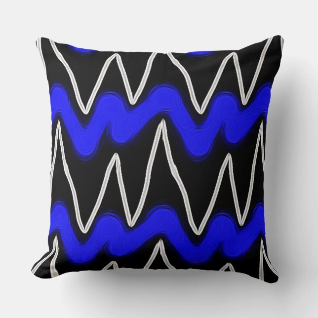Simple Cobalt & White Zig Zags Chevron Mönster Kudde (Framsida)