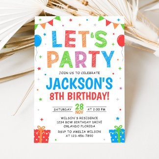 Simple Colorful Birthday Party Invitation Inbjudningar