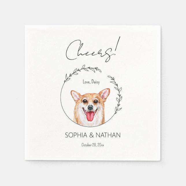 Simple Corgi Hund Bröllop Cocktail Napkins Pappersservett (Framsidan)