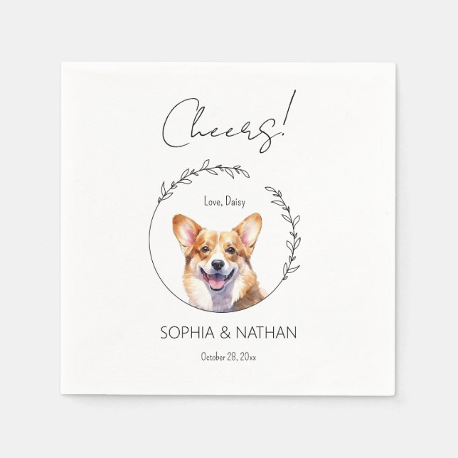 Simple Corgi Hund Bröllop Cocktail Napkins Pappersservett (Framsidan)