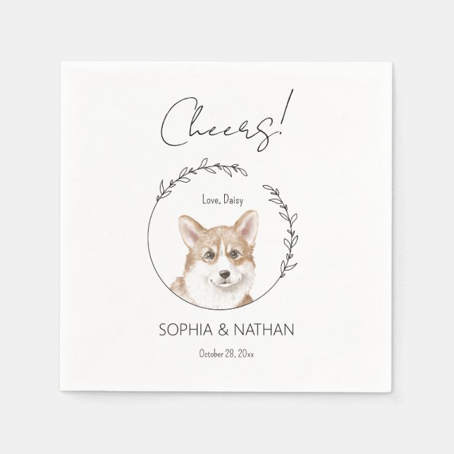 Simple Corgi Hund Bröllop Cocktail Napkins Pappersservett (Framsidan)