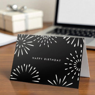 Simple Corporate Black White Fireworks Birthday Kort