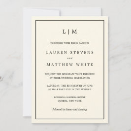 Simple Cream Monogram Elegant bröllop Inbjudningar