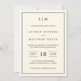 Simple Cream Monogram Elegant bröllop Inbjudningar