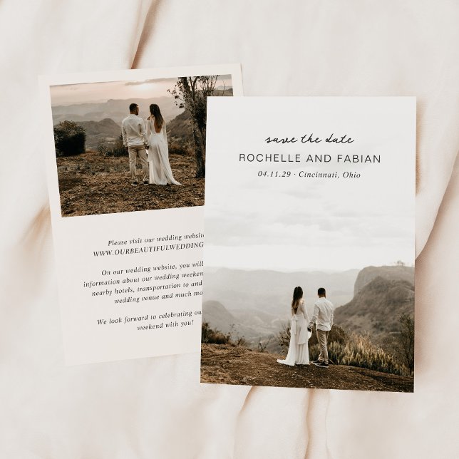 Simple Cream Photo Elegant bröllop Spara Datumet (Skapare uppladdad)