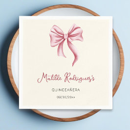 Simple Cream Pink Bow Girl Quinceanera Birthday Pappersservett