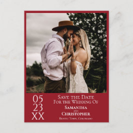Simple Crimson Red Bröllop spara datum Photo Vykort