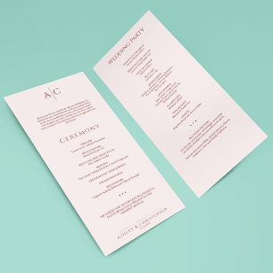 Simple Crimson & Ro Monogram Bröllop Ceremony Program