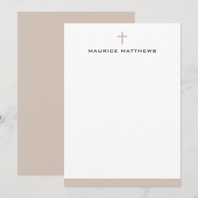 Simple cross name light mocha brown border flat anteckningskort (Fram/baksida)