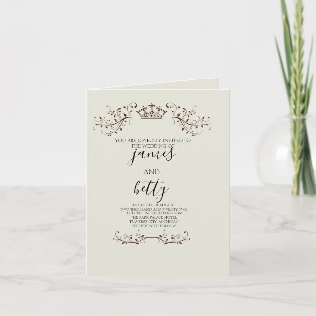 Simple Crown Minimalist Wedding Folded Invitation Inbjudan (Framsida)