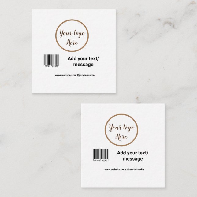 simple custom barcode add your text website QR  Sq Fyrkantigt Visitkort (Fram/baksida)