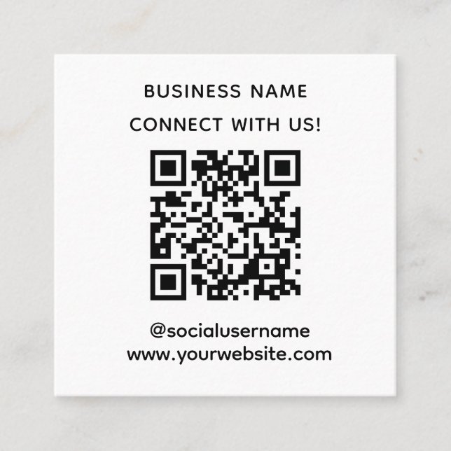Simple Custom QR Code Connect with Us Social Media Fyrkantigt Visitkort (Framsida)
