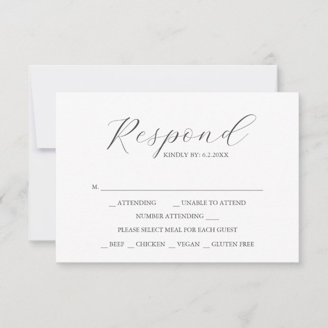 Simple Custom Wedding RSVP Cards OSA Kort (Framsida)