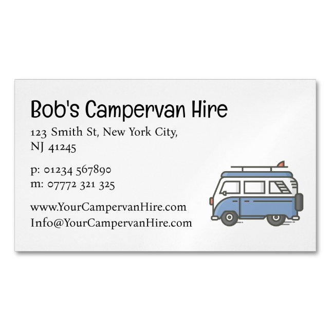 Simple Cute Campervan Hire Business Card Magnetiska Visitkort (Framsida)
