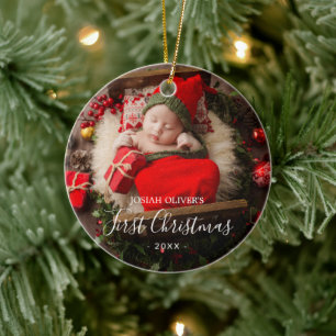 Simple Cute Elegant Photo Baby under Första jul Julgransprydnad Keramik