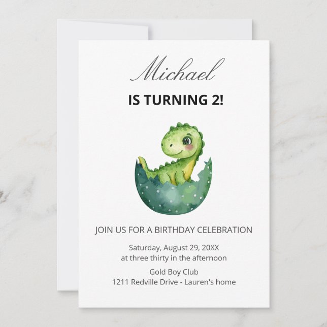 Simple Cute Green Dinosaur Birthday Party Invitati Inbjudningar (Framsida)