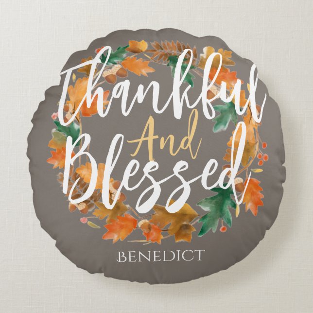 Simple Cute Happy thanksgiving Pumpkin Fall Rund Kudde (Framsidan)