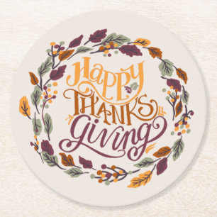 Simple Cute Happy thanksgiving Pumpkin Fall Underlägg Papper Rund