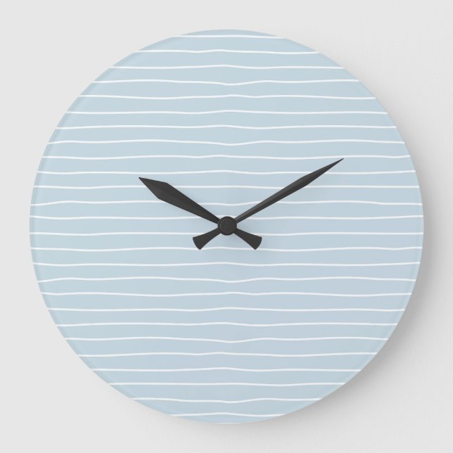 Simple Cute Light Blue Water Texture Wavy Stripe Stor Klocka (Framsida)