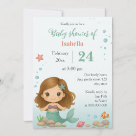 Simple cute little mermaid baby shower invitation inbjudningar