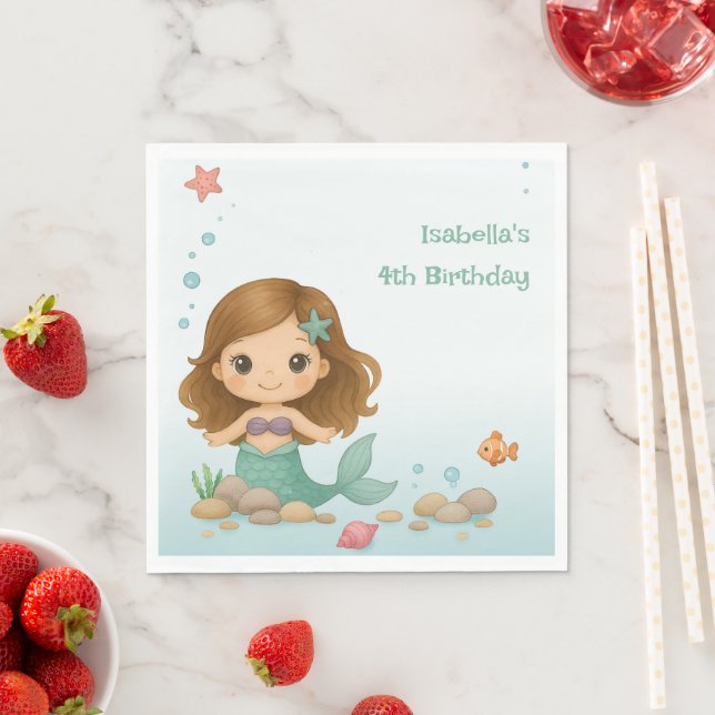 Simple cute little mermaid pappersservett (Insitu)